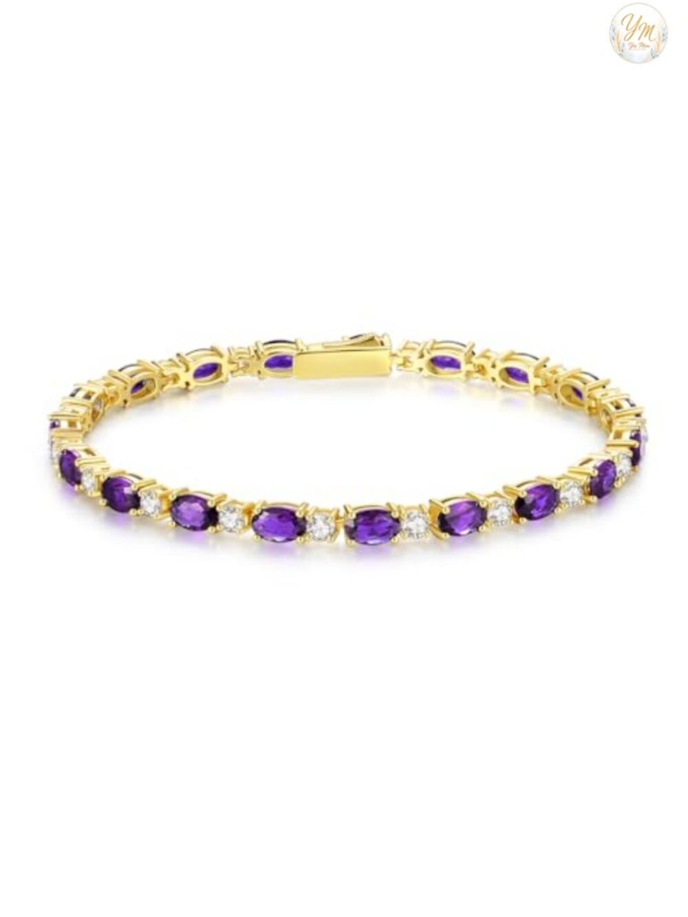 14K Gold Plated Silver Birthstone Tennis Bracelet Oval CZ 7 Inch